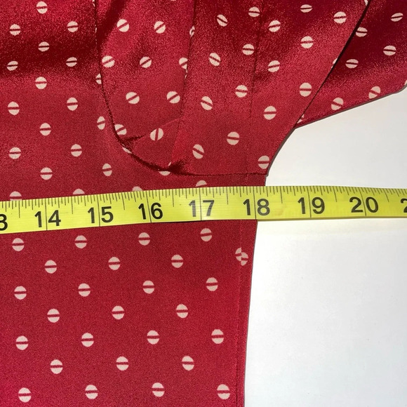 BCBG Paris Red & White Printed Tie Neck V-neck Long Sleeve Blouse Xsmall Women’s - Picture 7 of 11